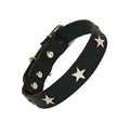 Black Leather Star Studded Dog Collar- Silver Stars size 2