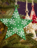 Green Star Decoration Hand Painted Snowflake Design