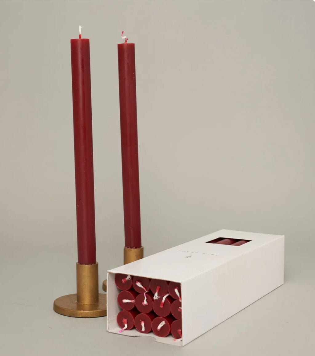 True Grace 12 Luxury Boxed Dinner Candles -Berry Red