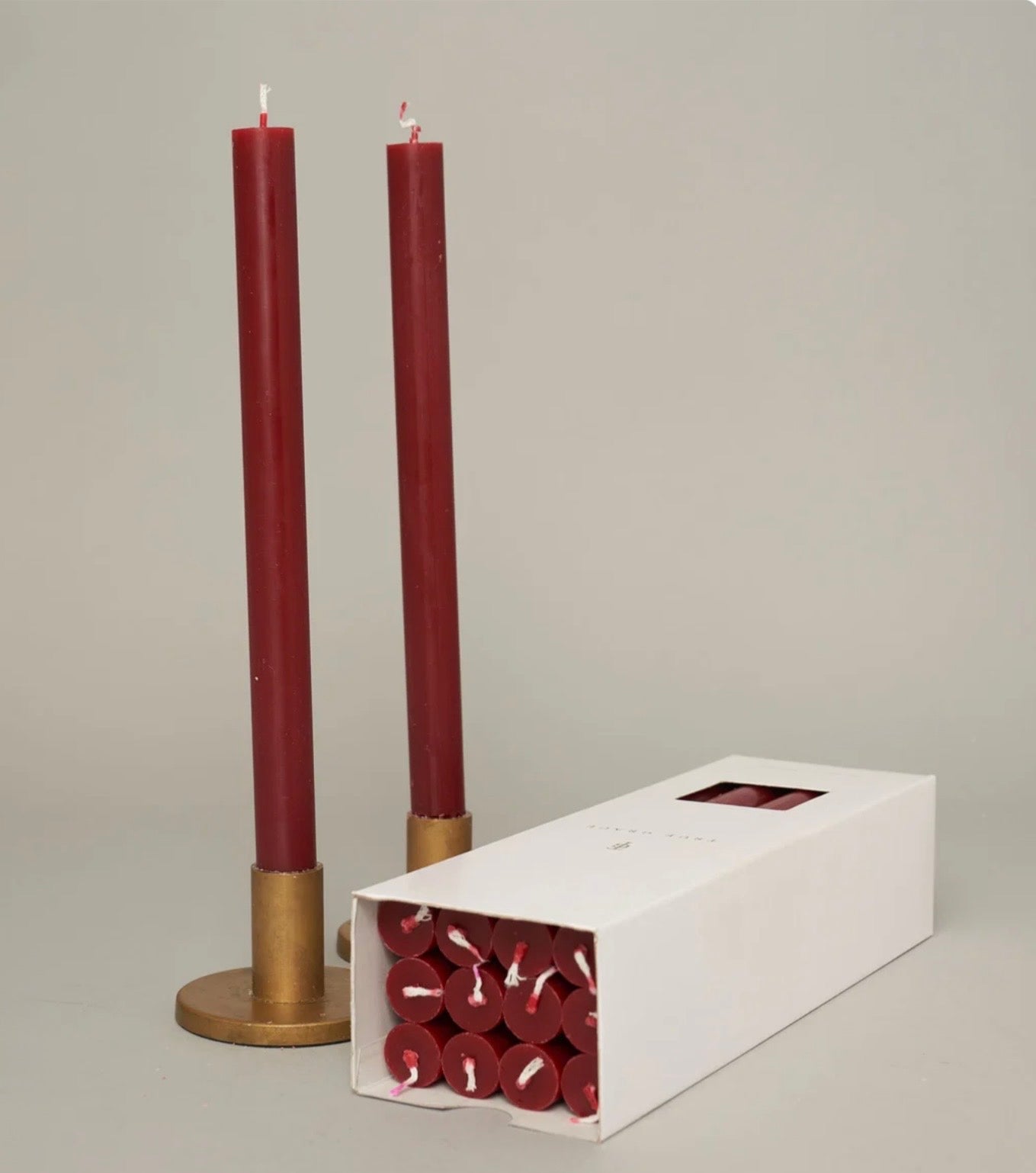 True Grace 12 Luxury Boxed Dinner Candles -Berry Red