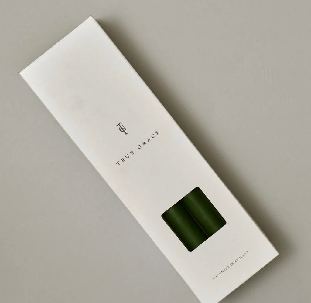 True Grace 12 Luxury Boxed Dinner Candles - Holly Green
