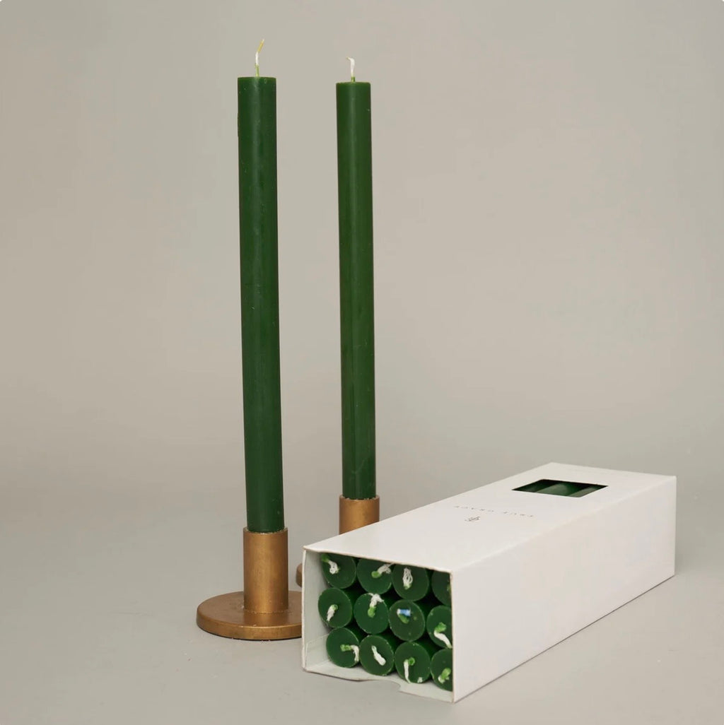 True Grace 12 Luxury Boxed Dinner Candles - Holly Green