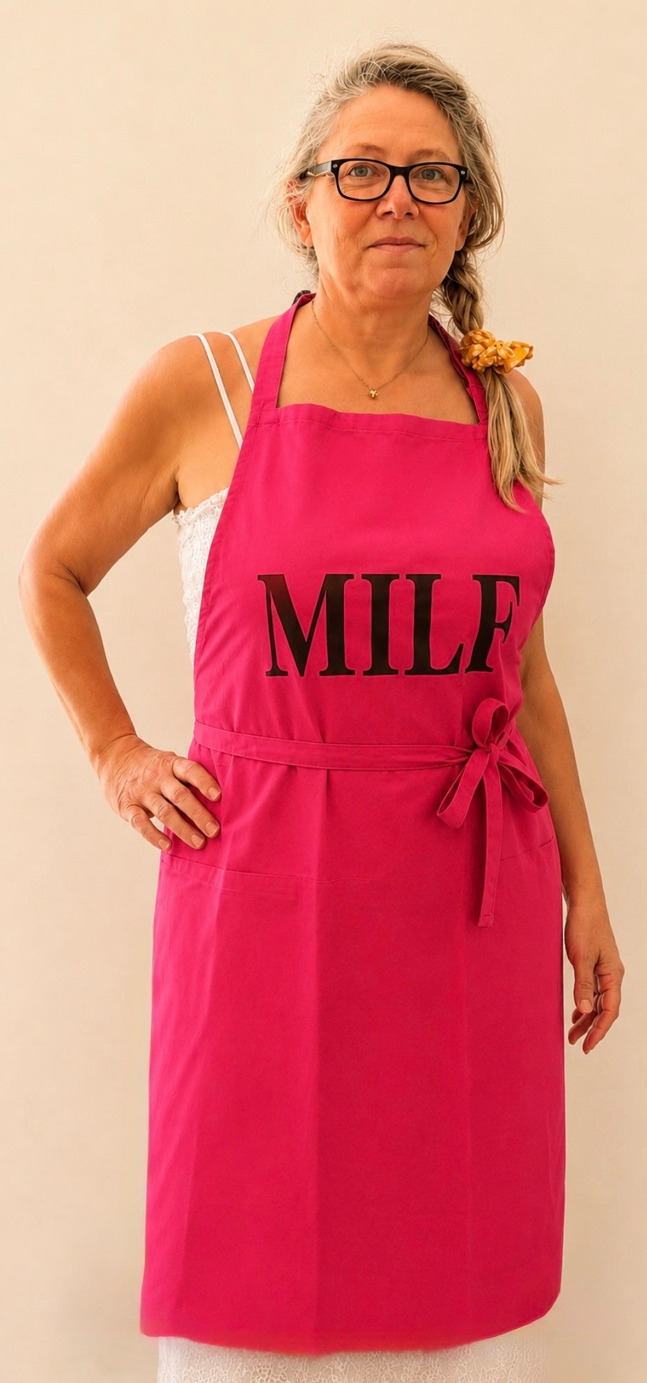 Kitchen Apron, Fuchsia with Dark Chocolate Logo