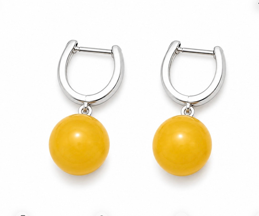 Honey Jade Half Hoop Earrings, Silver