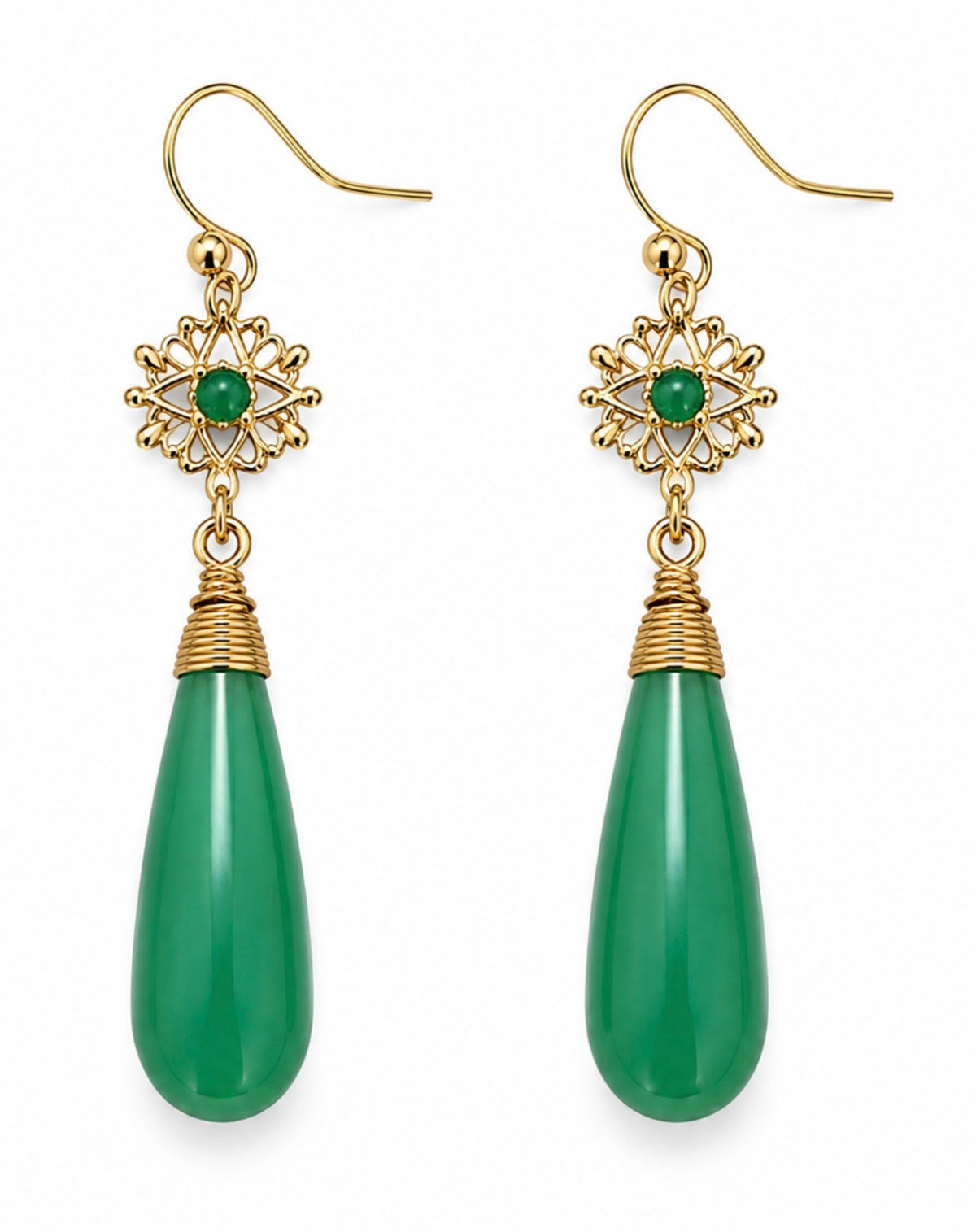 Jade Drop Earrings, 18ct Gold Plated