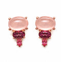 Rose Quartz, Rhodolite and Topaz Stud Earrings, Rose Gold Plated