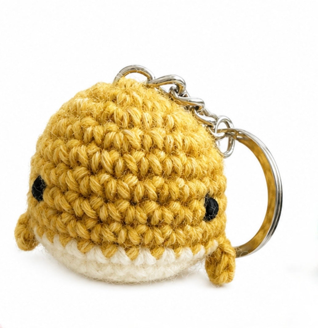 Mini Whale Hand Crochet Key Ring   Yellow Ochre