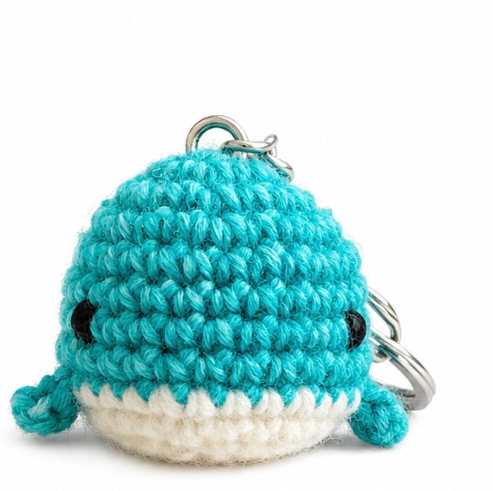 Mini Whale Hand Crochet Key Ring Turquoise