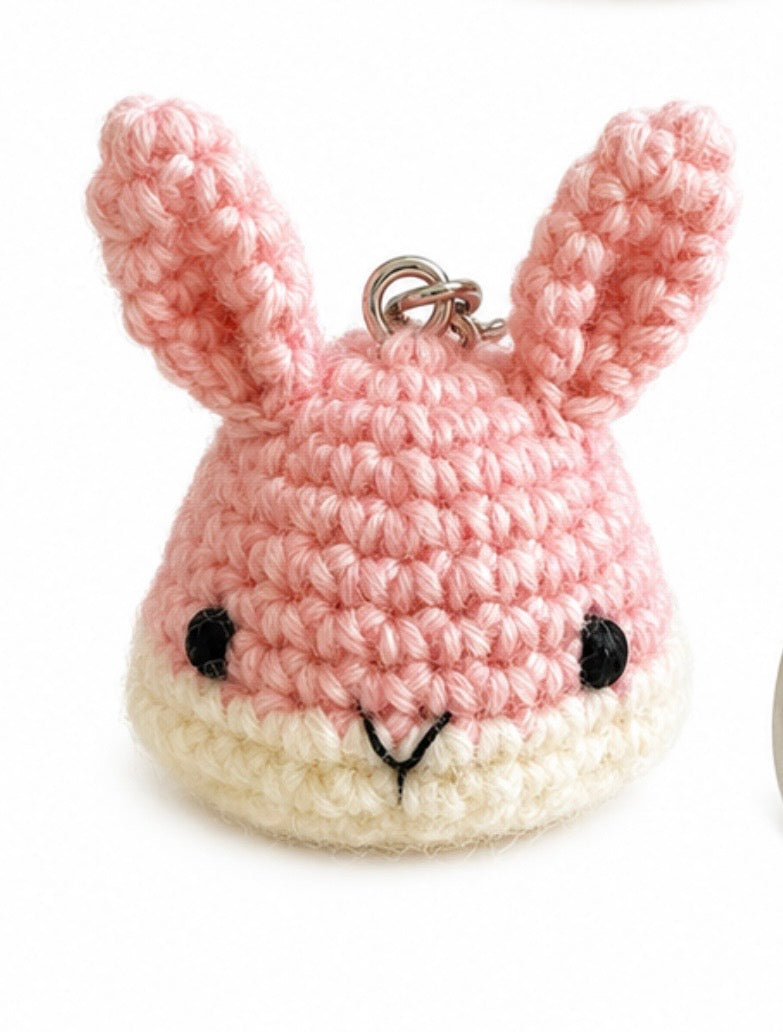 Hand Crochet Rabbit Key Ring Baby pink