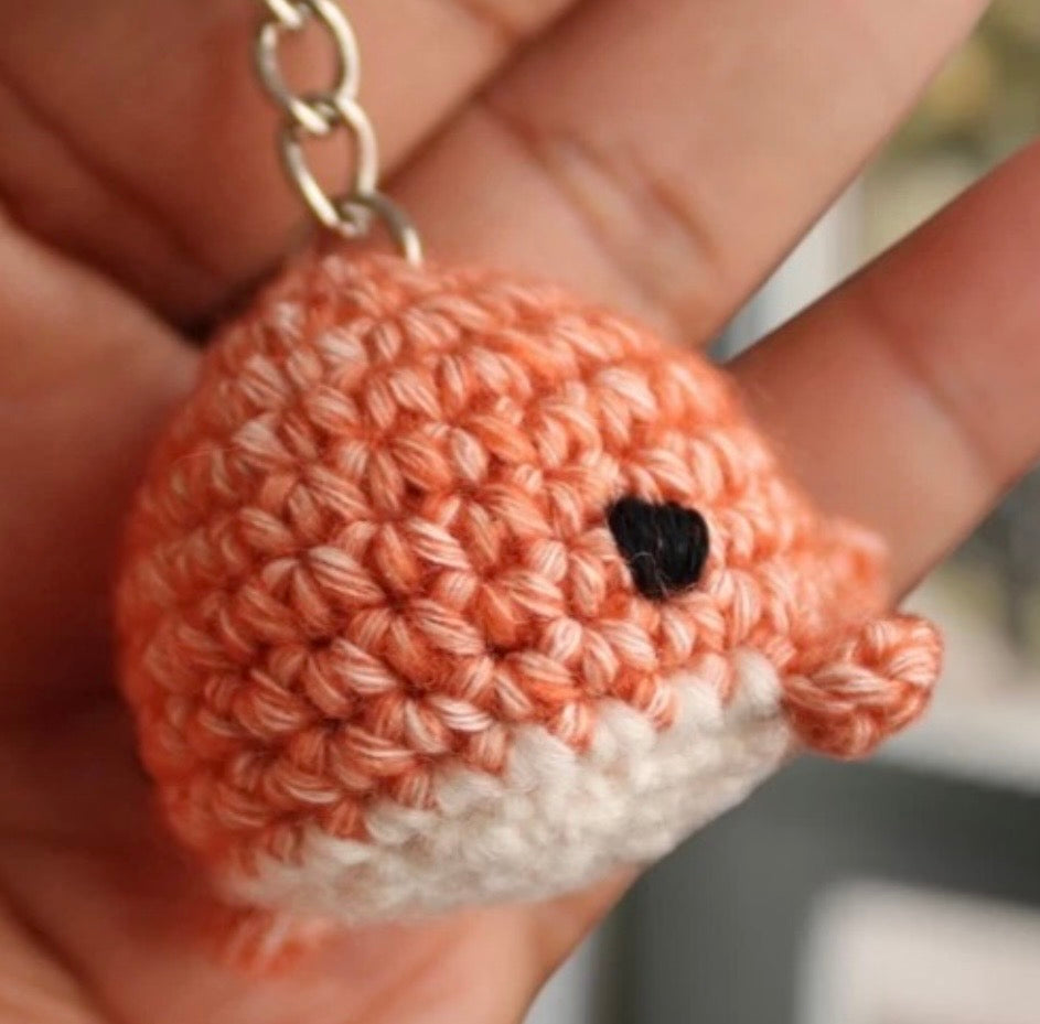 Mini Whale Hand Crochet Key Ring in Terracotta