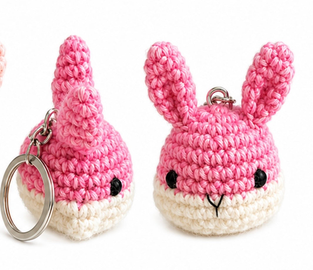 Rabbit Key Ring Hand Crocheted in Fuchsia pink