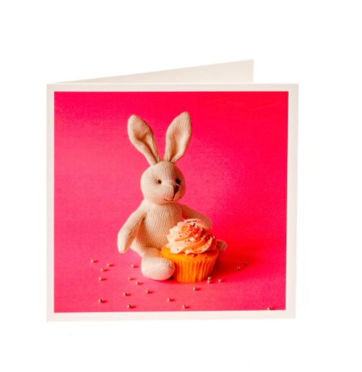 Sweet Baby White Bunny With Cake Card