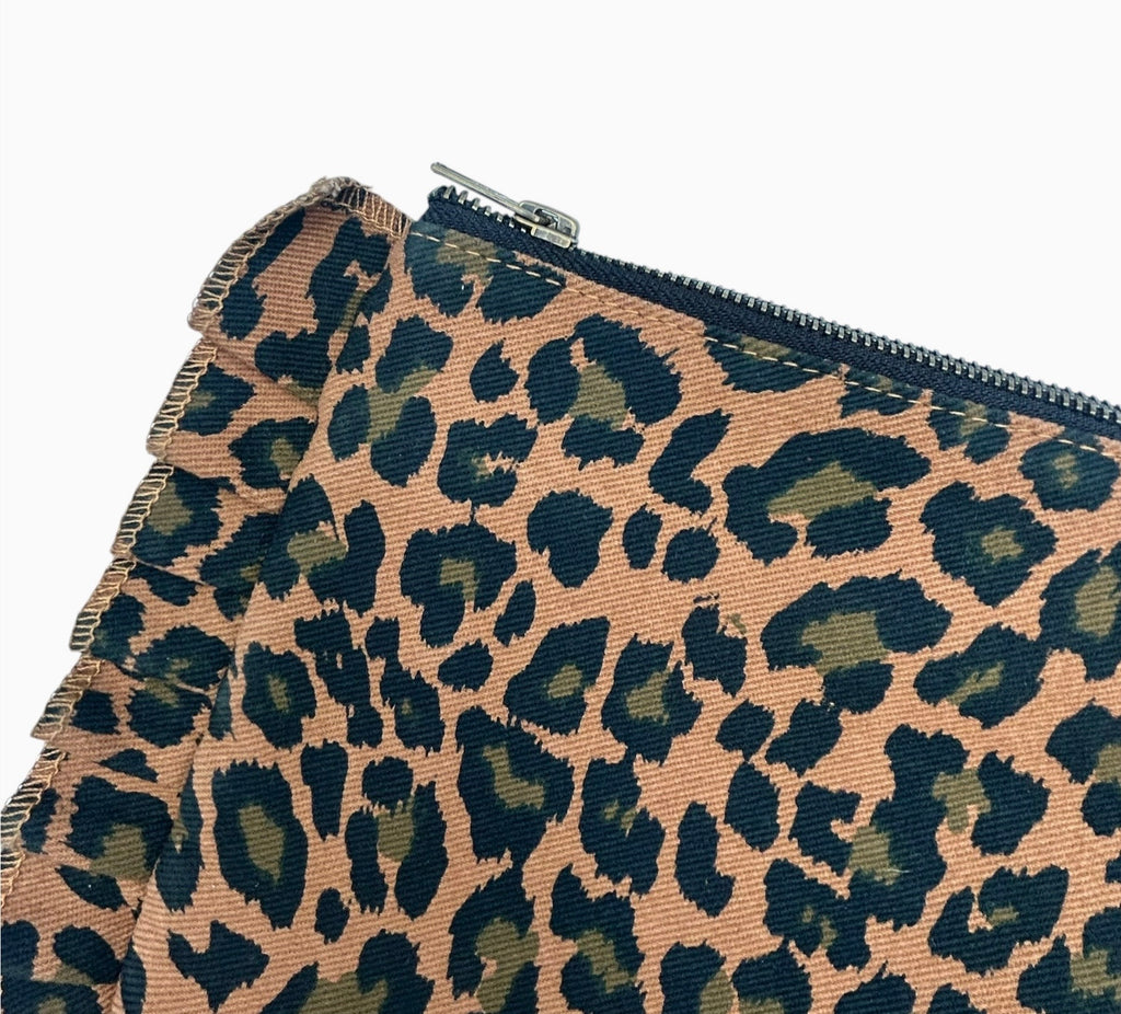 Frill Leopard Print Clutch/ Makeup Bag