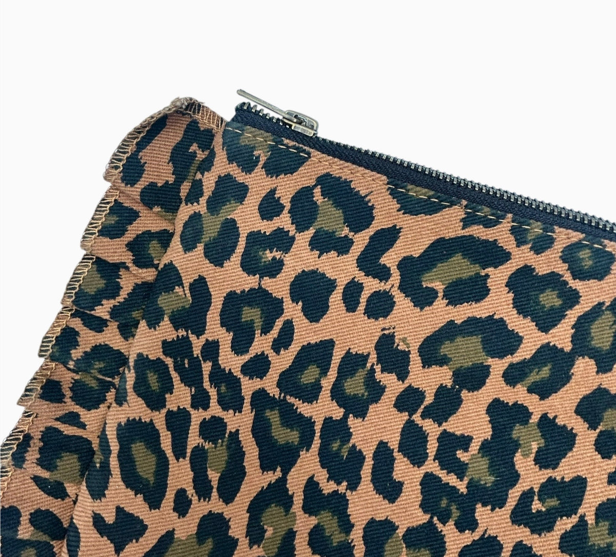 Frill Leopard Print Clutch/ Makeup Bag