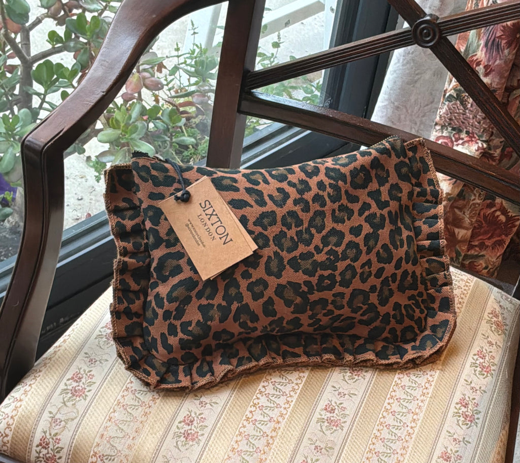 Frill Leopard Print Clutch/ Makeup Bag