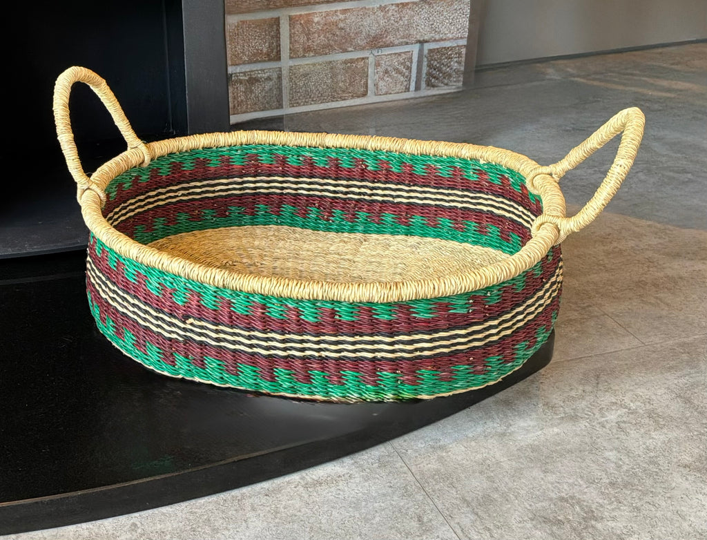 Handwoven Oval Tray in Multicoloured Designs by FraFra.