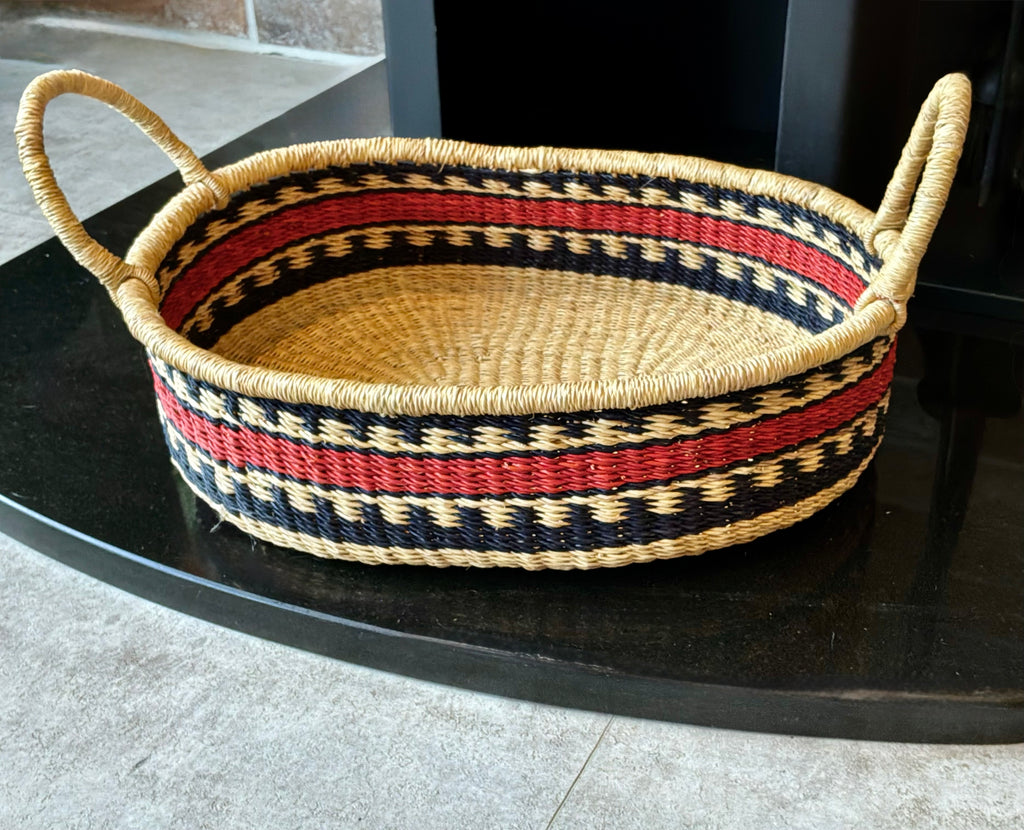 Handwoven Oval Tray in Multicoloured Designs by FraFra.