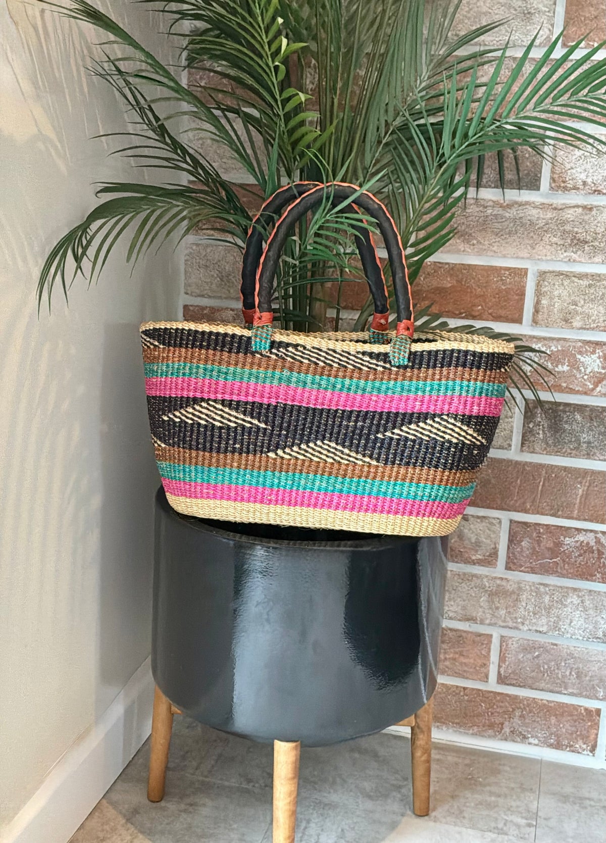 Vea Multicoloured Handwoven Small Basket by FraFra Collective