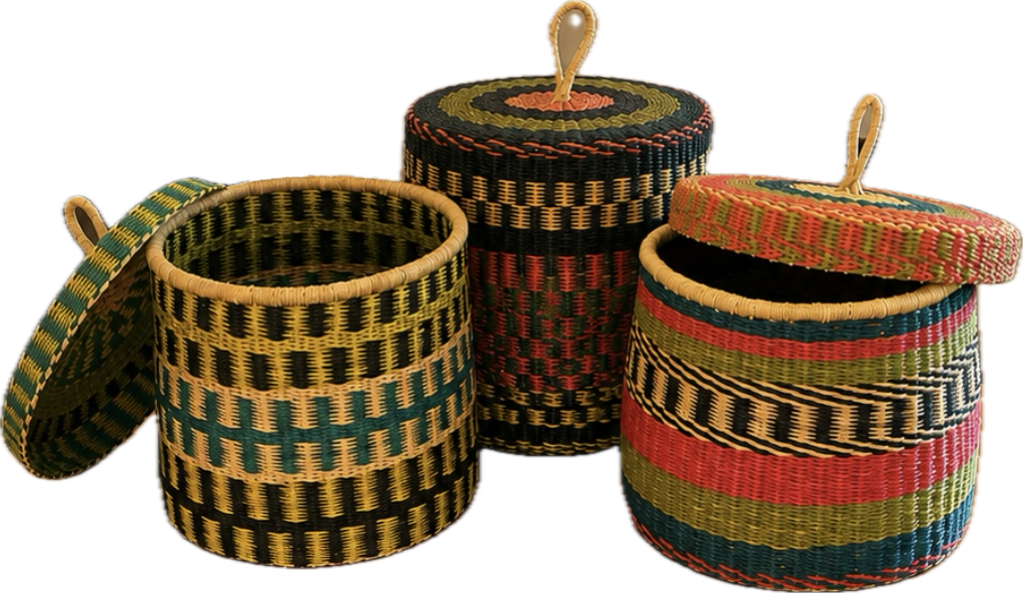 Lidded Woven Storage Basket Colour A