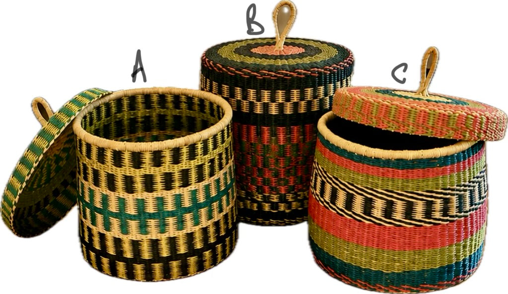 Lidded Woven Storage Basket Colour B