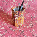 Compton Marbling Hexagonal Marbled Pen Pot, Orange, Red and Ochre