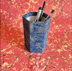 Compton Marbling Hexagonal Marbled Pen Pot, Combed Blue