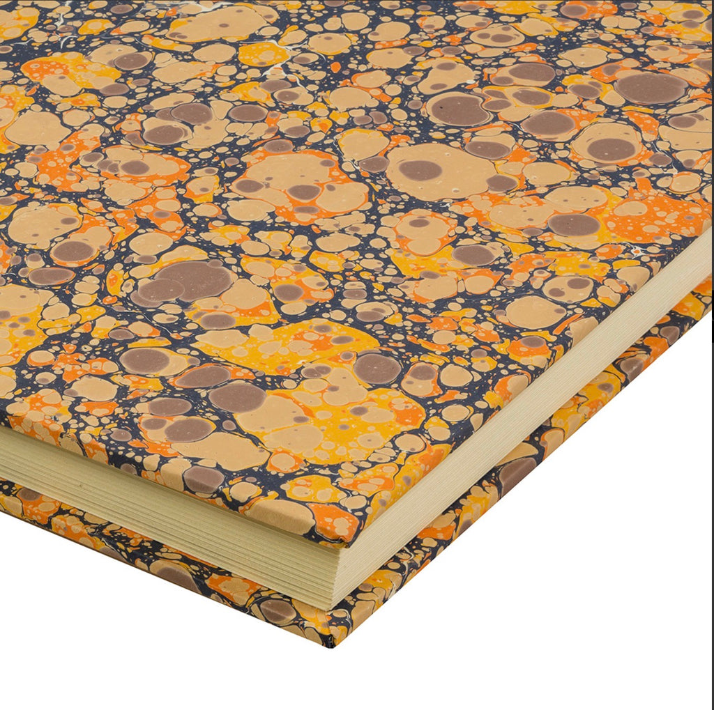 Compton Marbling Glass Paperweight, India Yellow,Taupe and Stone with Striking Black Marbling.