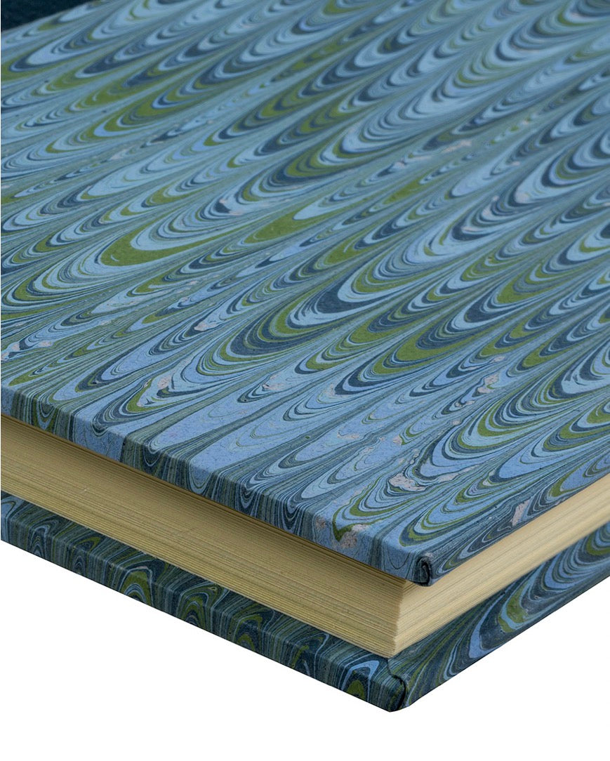 A5 Lined Hardback Journal, Emerald With Olive, Ochre and Light Blue Grey