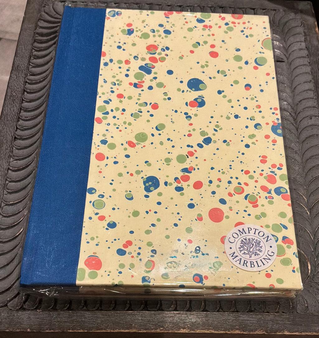 Compton Marbling A5 Lined Hardback Journal, splatters of coral, olive and blue