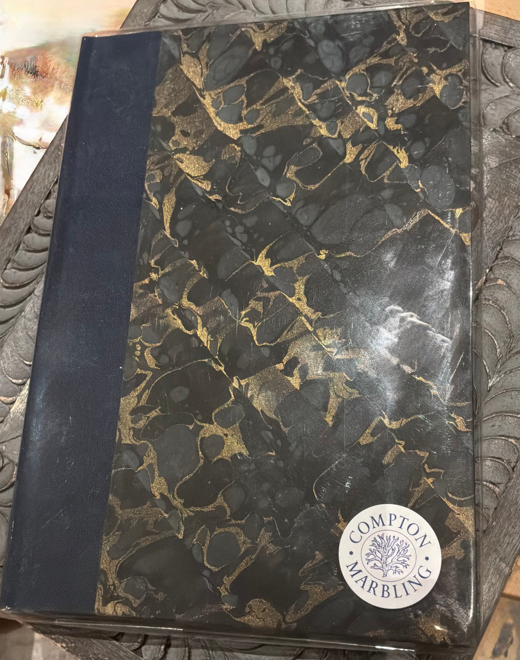 Compton Marbling A5 Lined Hardback Journal, Midnight Blue With Metallic Gold