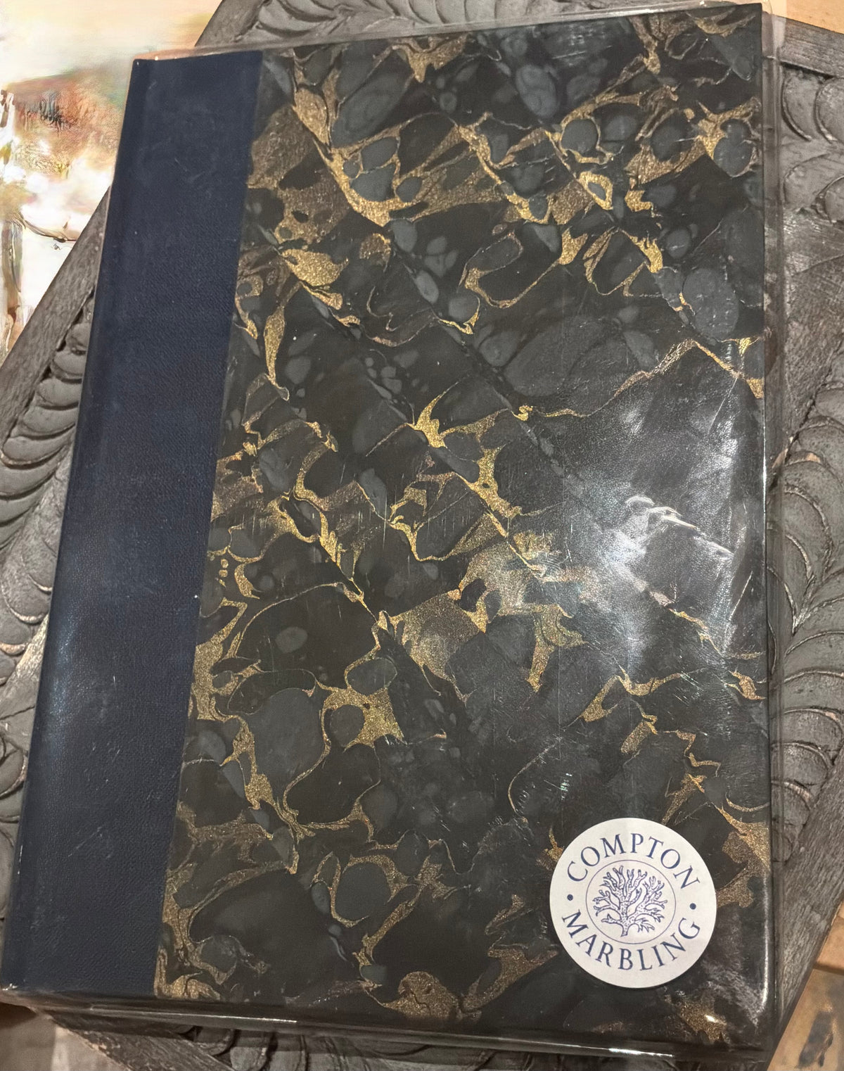 Compton Marbling A5 Lined Hardback Journal, Midnight Blue With Metallic Gold
