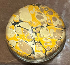 Compton Marbling Glass Paperweight, India Yellow,Taupe and Stone with Striking Black Marbling.