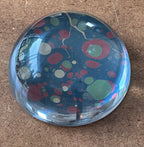 Compton Marbling Glass Paperweight, French Blue, Coral, Olive and Cream.