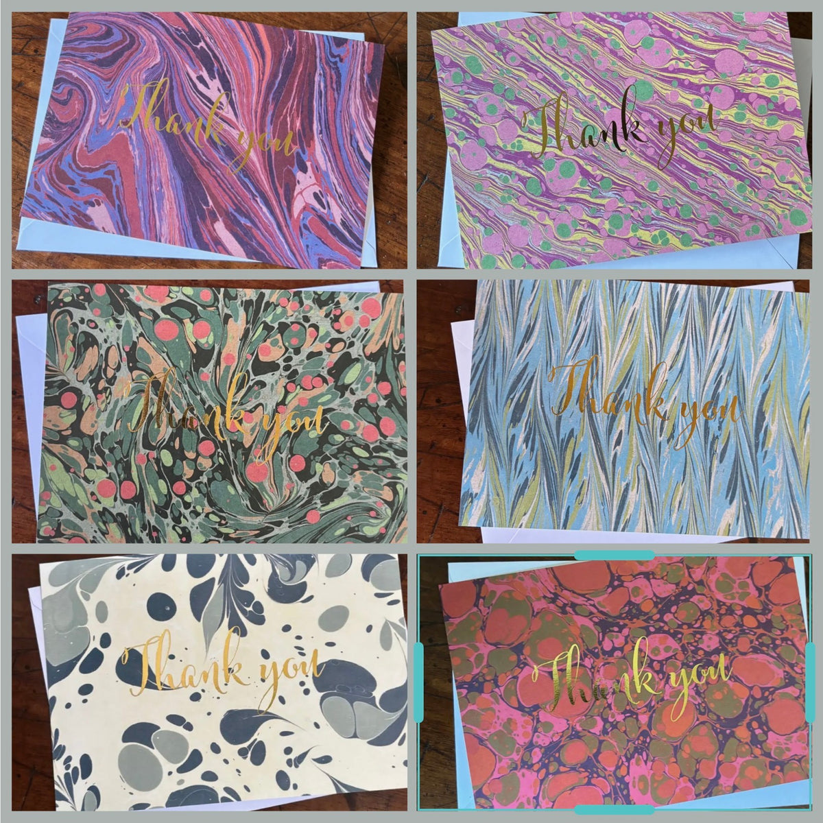 Compton Marbling Six Thank You Postcards with Envelopes.