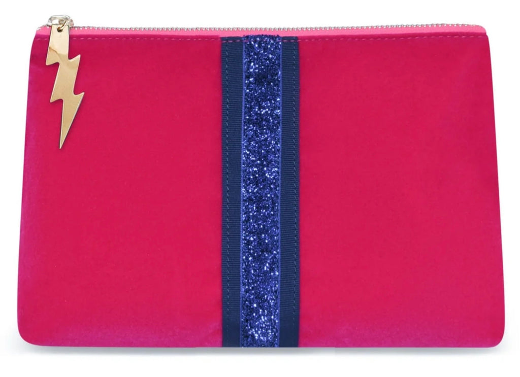 Hot Pink Velvet Clutch (Blue Sequinned Stripe).