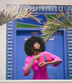 Hot Pink Velvet Clutch (Blue Sequinned Stripe).