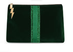 Bottle Green Velvet Clutch (Green Glitter Stripe)