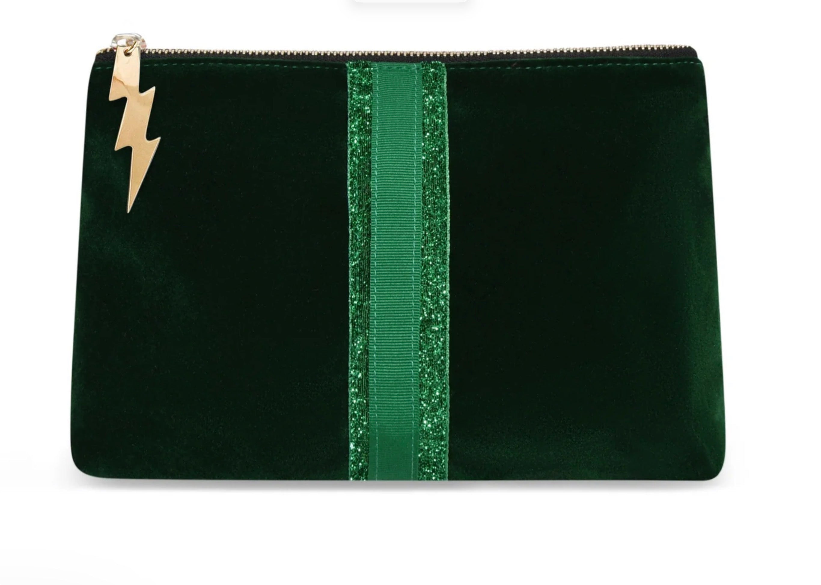 Bottle Green Velvet Clutch (Green Glitter Stripe)