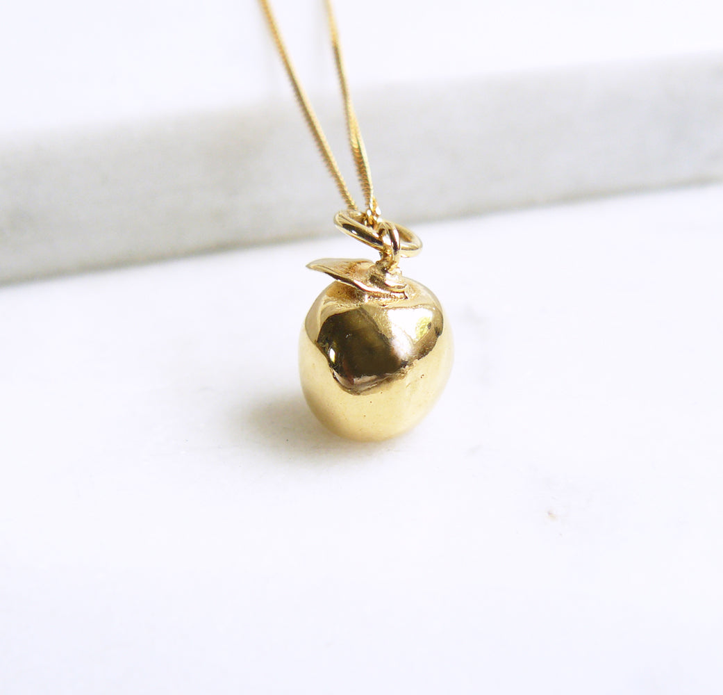 Apple charm necklace, gold vermeil