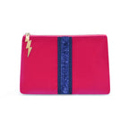 Pink Velvet Clutch Blue Stripe