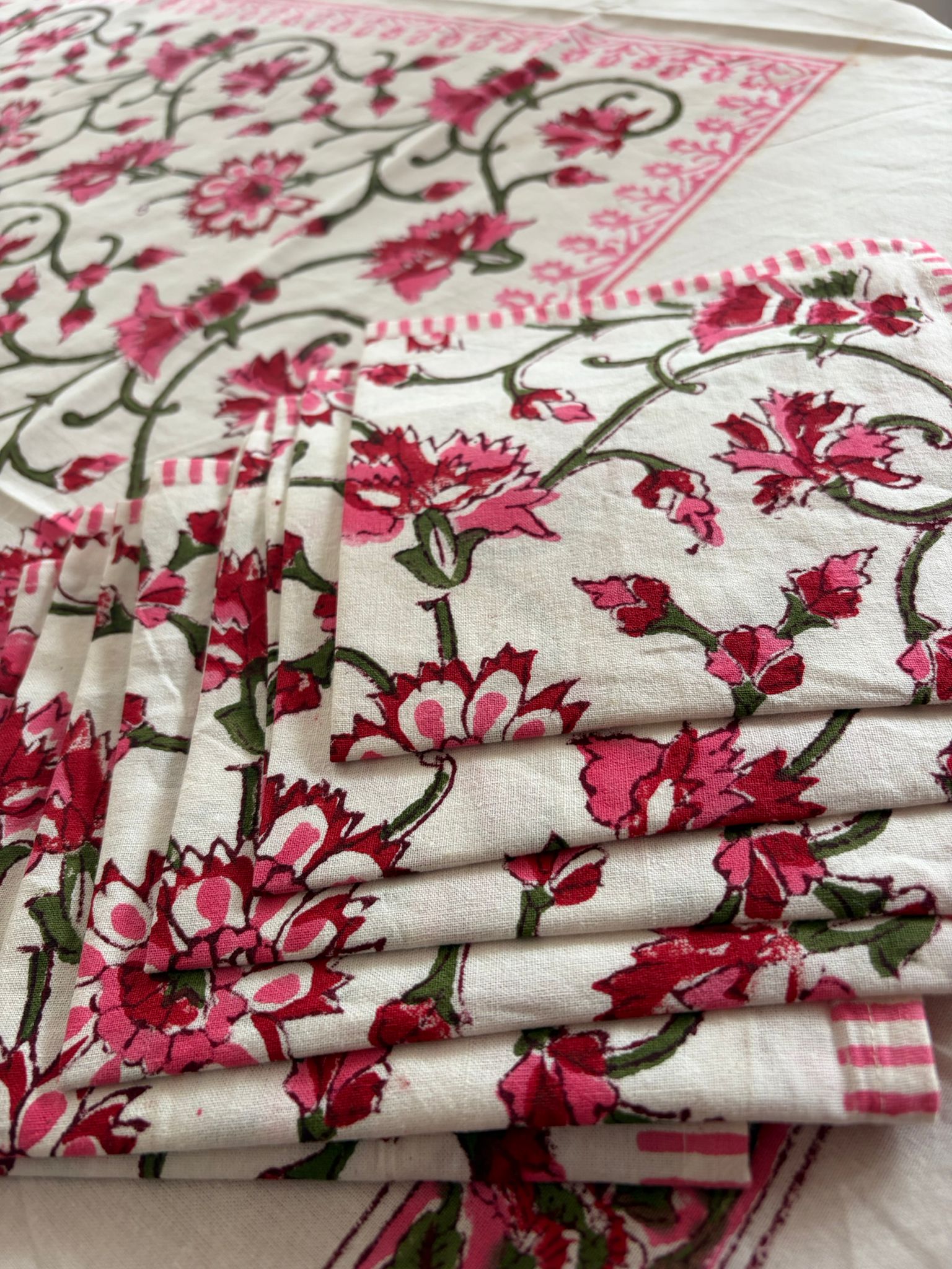 Lotus Flower Hand Block Table Cloth Set