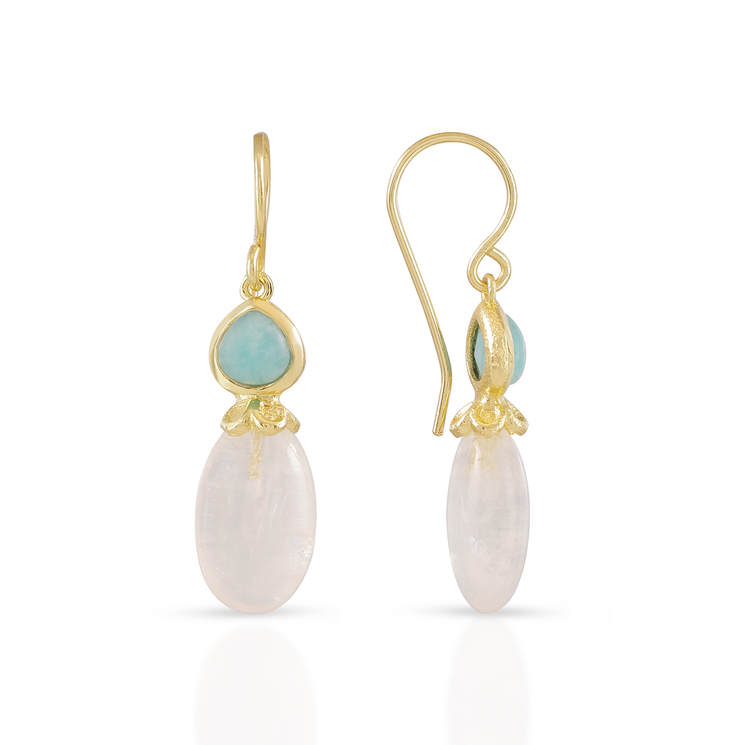 Persephone Double Gemstone Earrings Moonstone Amazonite