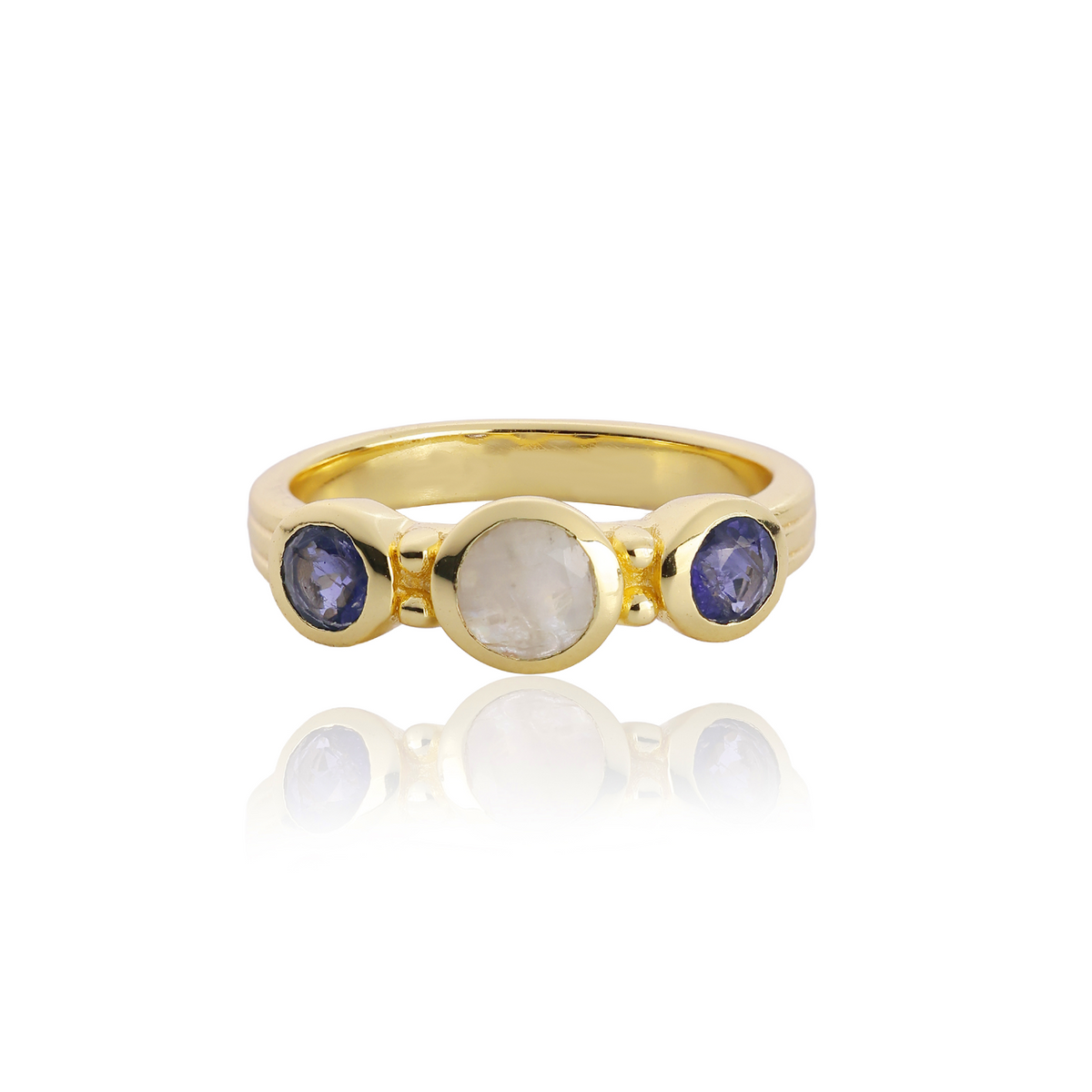 Iris Three Gemstones Ring Iolite Moonstone
